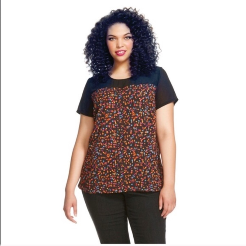 EUC Ava & Viv Multicolor Confetti Splash Short Sleeve Top Size 3X